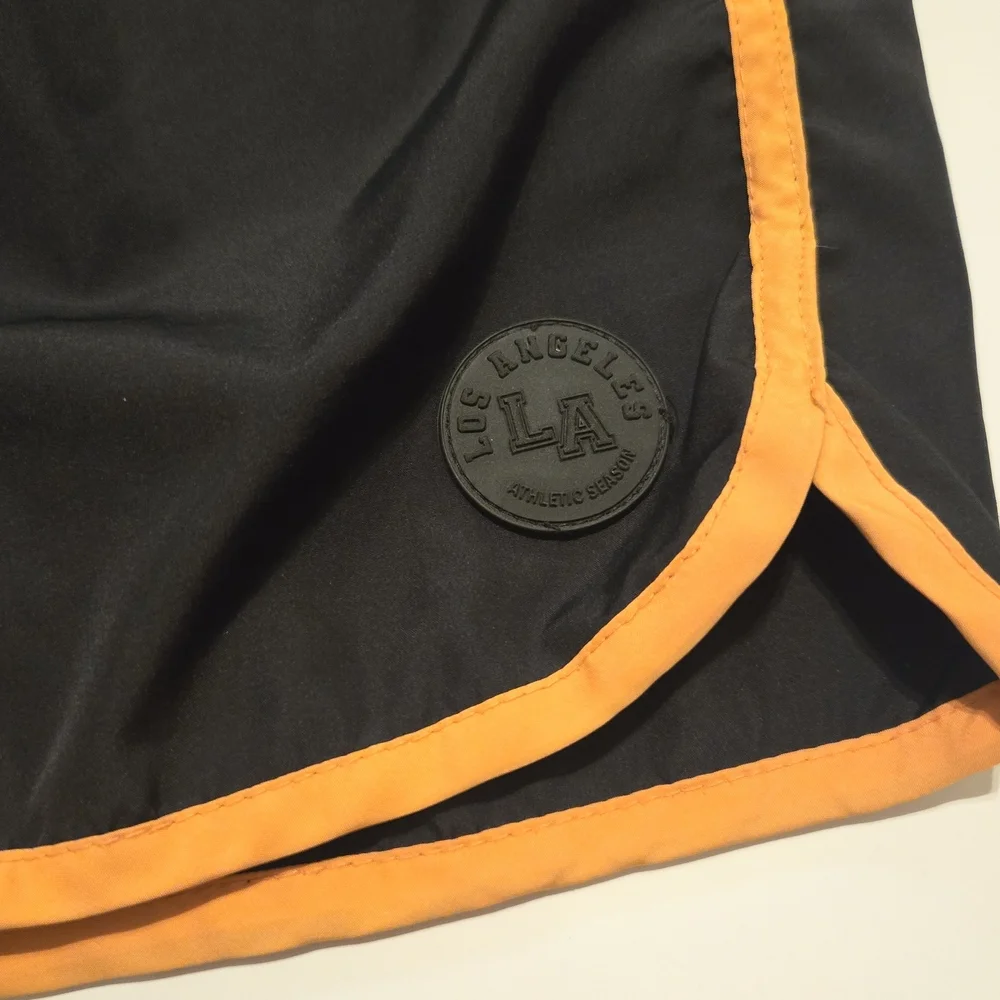 Zara Swim Shorts Boys Size‎ 13-14 Black Orange Dolphin Hem Athletic Mesh Lined